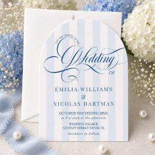 Simple Elegant Blue Striped Wedding Invitation