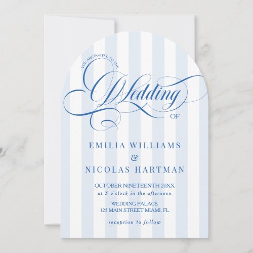 Simple Elegant Blue Striped Wedding Invitation