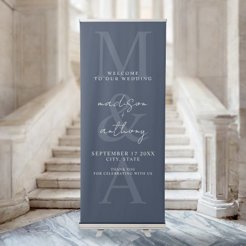 Simple Elegant Blue Wedding Welcome Retractable Banner