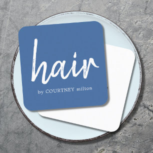 Simple Elegant Blue White Hair Stylist Square Business Card
