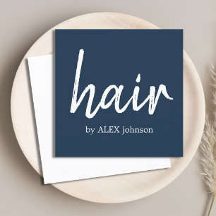 Simple Elegant Blue White Hair Stylist Square Business Card