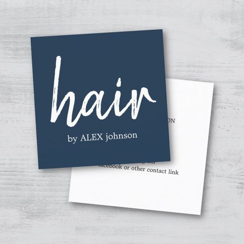 Simple Elegant Blue White Hair Stylist Square Business Card