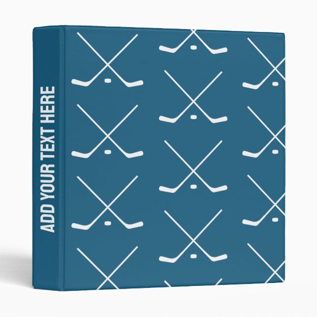 Simple Elegant blue white Hockey Sticks custom    3 Ring Binder (Front/Spine)