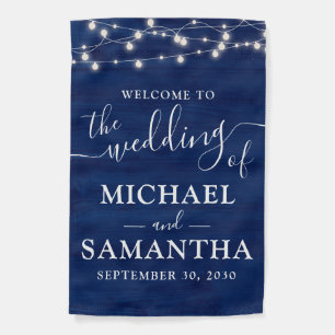 Simple Elegant Blue Wood Rustic Wedding Garden Flag