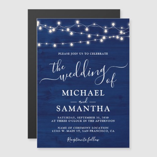 Simple Elegant Blue Wood Rustic Wedding Magnetic Invitation