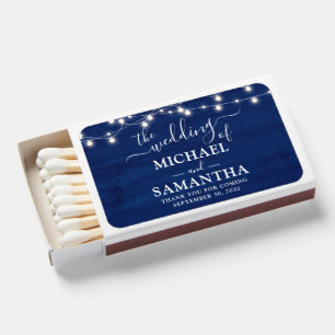 Simple Elegant Blue Wood Rustic Wedding Matchboxes