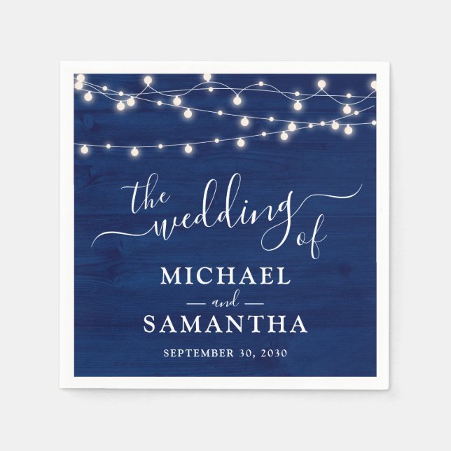 Simple Elegant Blue Wood Rustic Wedding Napkins (Front)