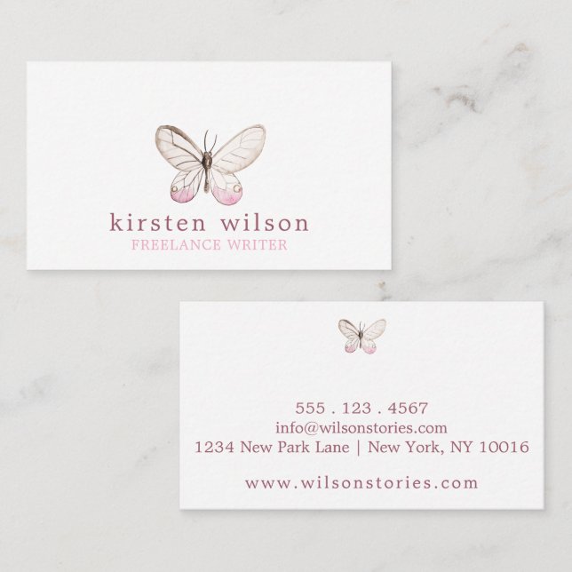 Simple & Elegant Blush Butterfly Business Card (Front/Back)