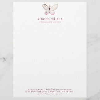 Simple & Elegant Blush Butterfly Letterhead