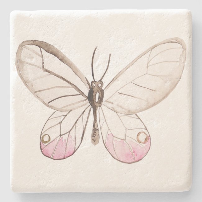 Simple & Elegant Blush Butterfly Limestone Coaster