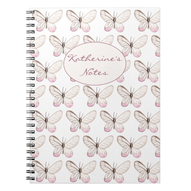 Simple & Elegant Blush Butterfly Pattern Notebook (Front)