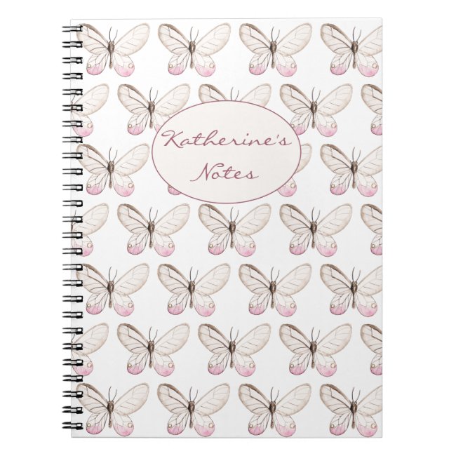 Simple & Elegant Blush Butterfly Pattern Notebook
