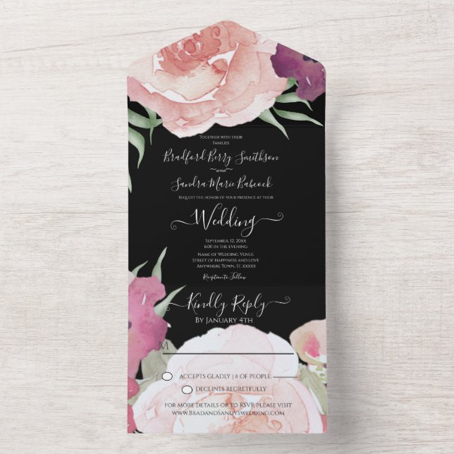Simple Elegant Blush Fushia Pink All In One Invitation (Inside)