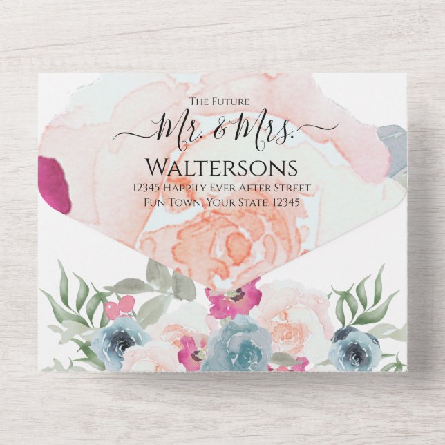 Simple Elegant Blush Fushia Pink All In One Invitation (Back)