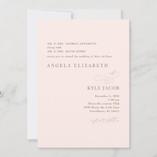 Simple & Elegant Blush Gold Text Wedding Invitation