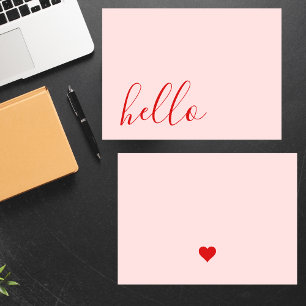 Simple Elegant Blush Pink and Red Heart Note Card