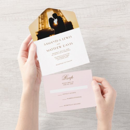 Simple Elegant Blush Pink Black Parisian Wedding All In One Invitation