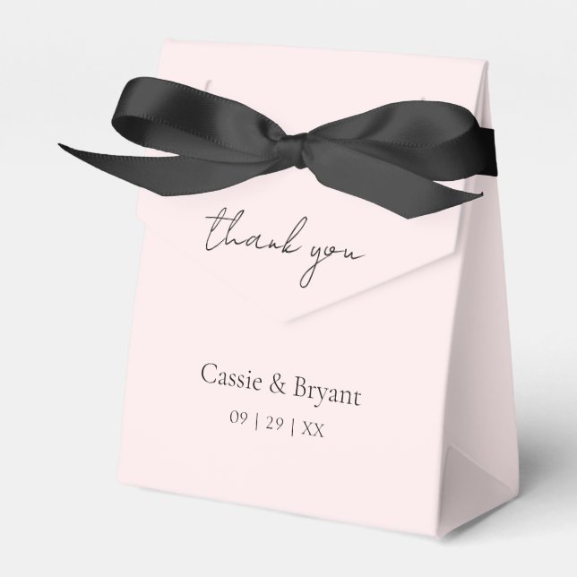 Simple Elegant Blush Pink & Black Thank You Favor Boxes (Front Side)