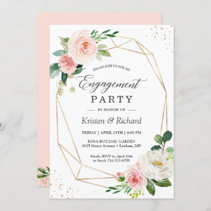 Modern Flower Engagement Party Pink and Yellow Floral Engagement Party Invitation Printable or Printed Pink Yellow Green Invite 0031-A