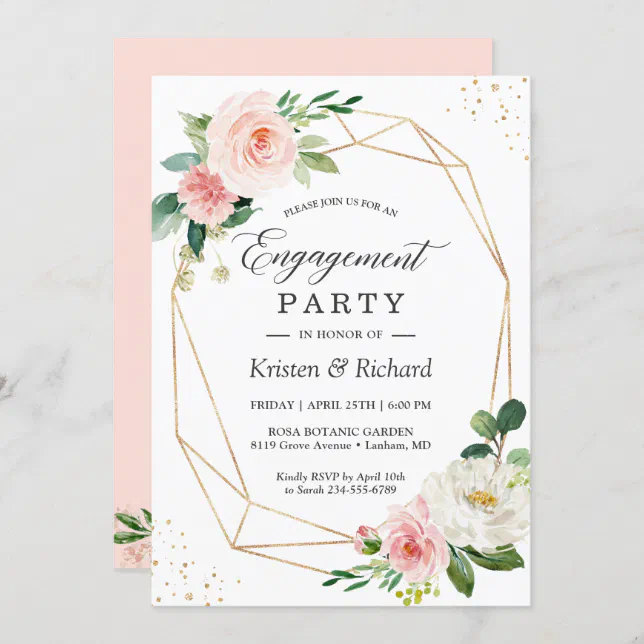 Simple Elegant Blush Pink Floral Engagement Party Invitation | Zazzle