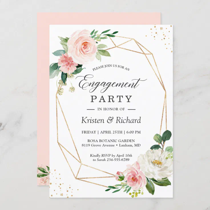 Simple Elegant Blush Pink Floral Engagement Party Invitation Zazzle