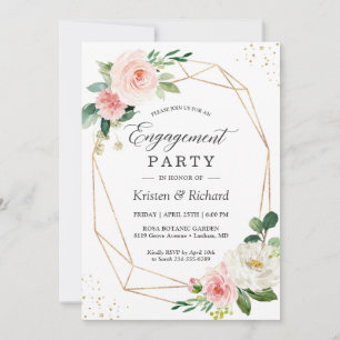 Simple Elegant Blush Pink Floral Engagement Party Invitation