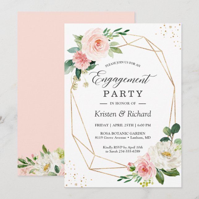 Simple Elegant Blush Pink Floral Engagement Party Invitation (Front/Back)
