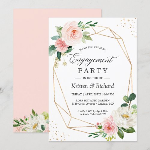 Simple Elegant Blush Pink Floral Engagement Party Invitation