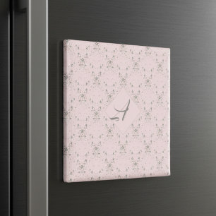 Simple Elegant Blush Pink Glitter Pattern Monogram Magnet