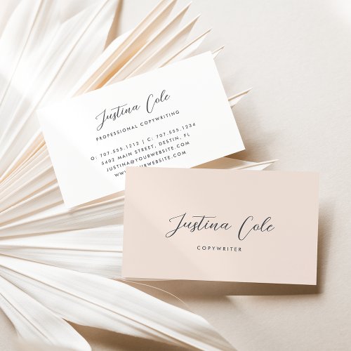 Simple Elegant Blush Pink Gray Calligraphy Script Business Card
