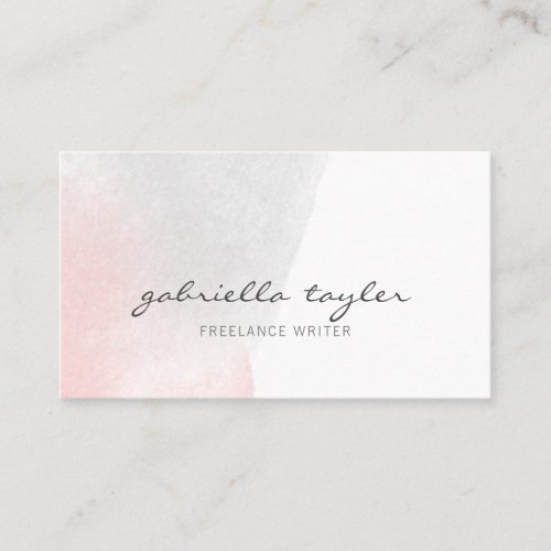 Simple Elegant Blush Pink Gray Watercolor Script Business Card