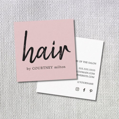Simple Elegant Blush Pink Hair Square Business Card