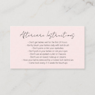 Simple Elegant Blush Pink Modern Lashes Aftercare Business Card