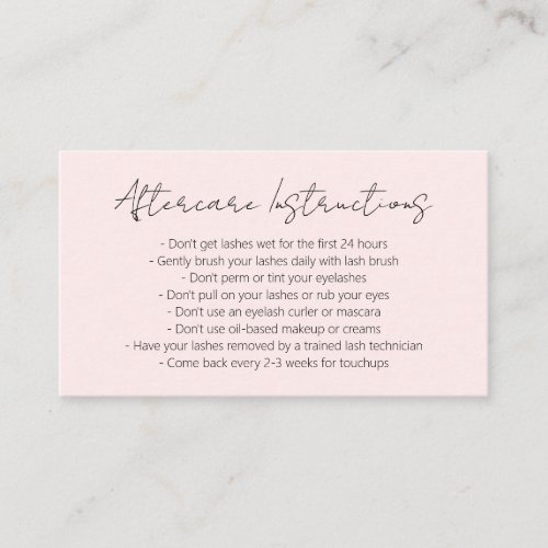 Simple Elegant Blush Pink Modern Lashes Aftercare Business Card