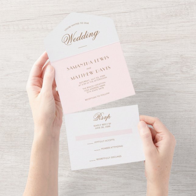 Simple Elegant Blush Pink Parisian Theme Wedding All In One Invitation (Tearaway)