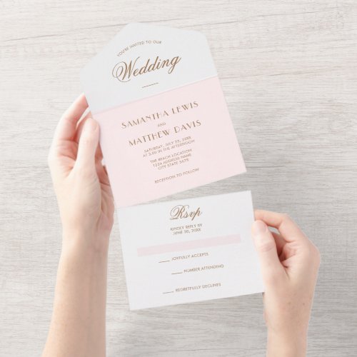 Simple Elegant Blush Pink Parisian Theme Wedding All In One Invitation