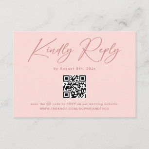 Simple Elegant Blush Pink QR Code Wedding RSVP Enclosure Card