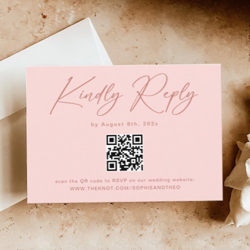 Simple Elegant Blush Pink QR Code Wedding RSVP Enclosure Card