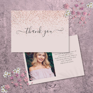 Simple Elegant Blush Pink Script Photo Thank You Card