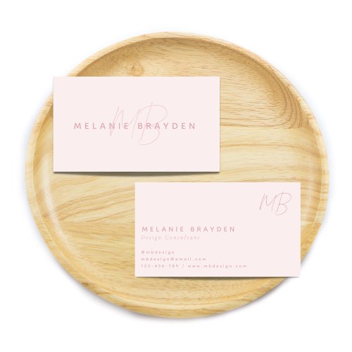 Simple Elegant Blush Pink Two Monogram Business Card