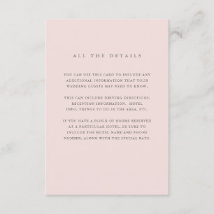 Simple Elegant Blush Pink Wedding Guest Details Enclosure Card
