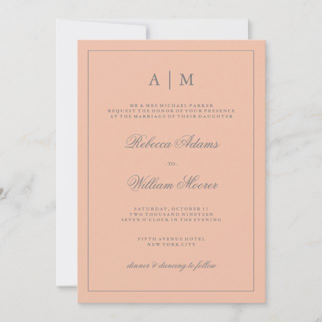 Simple Elegant Blush Pink Wedding Invitation (Front)