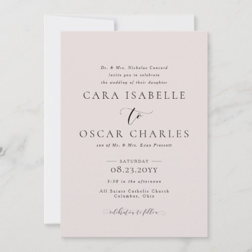 Simple elegant blush pink wedding invitation