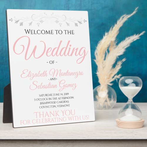 Simple Elegant Blush Pink Wedding Welcome Sign Plaque