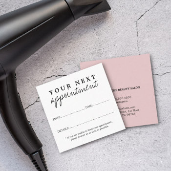 Simple Elegant Blush Pink White Beauty Salon Appointment Card by pro_business_card at Zazzle