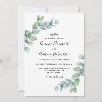 Simple Elegant Boho Eucalyptus Greenery Wedding Invitation by Oasis_Landing at Zazzle