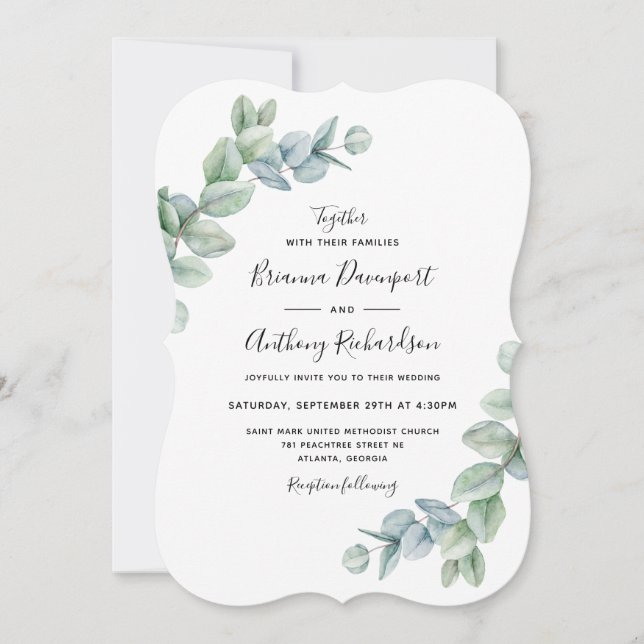 Simple Elegant Boho Eucalyptus Greenery Wedding Invitation (Front)