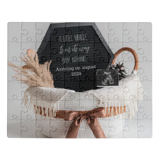 Simple elegant boho pregnancy announcement gift jigsaw puzzle (Puzzle Horizontal)