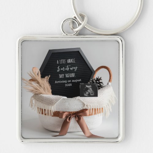Simple elegant boho pregnancy announcement gift keychain