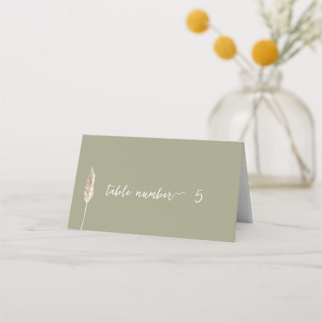Simple Elegant Boho Sage Table Number Card (Front)